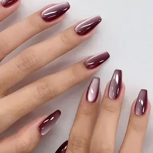 24pcs Square Medium-Length Nails, Gradient Nude Fake Nails, Reusable, Beginner-Friendly, Includes Jelly Glue and Nail File