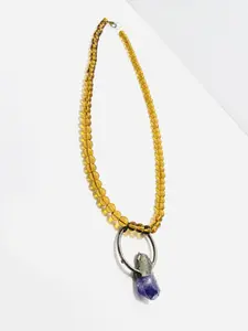 19.5” Amethyst Inlaid Copper Necklace with 6mm Amber Beads — Handmade by Mad Mellow