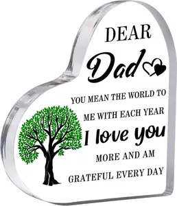 Father's Day Gift for Dad from Daughter Son Wife, 3.9x3.9 Inch Acrylic Heart Plaque Paperweights, Ideas for Birthday, Christmas or Father’s Day