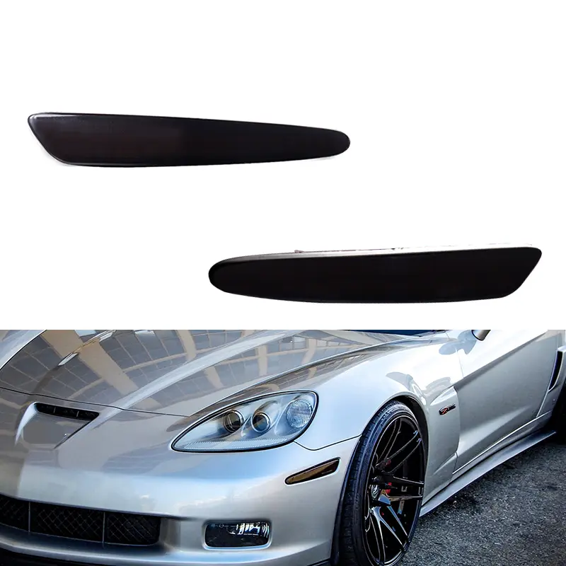 2pcs For 2005 2006 2007 2008 2009 2010 2011 2012 2013 Chevy Corvette C6 Front Side Marker lamps Light Housings Smoke Lens Covers,Replace OEM:10440721 10440722 GM2551196 10316651