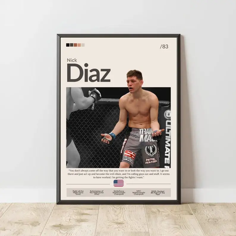 Nick Diaz Poster, Ufc poster, sport wall art, gift for mma fan, fighter motivational print, bedroom wall decor