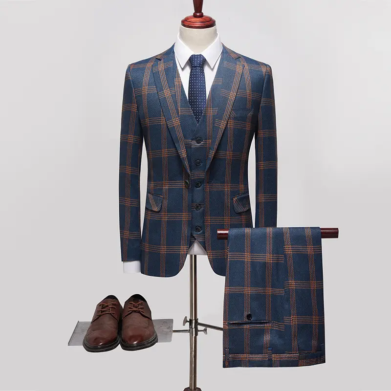 Deep Blue Grid Image Color??three piece