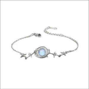 Moonstone & Saturn Alloy Bracelet — Star & Planet Charm Bracelet — Delicate, Girly, Starry-Sky Jewelry — Perfect for Women and Girls