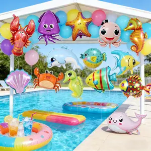 SICANDAENHK Dive into fun with 15pcs ocean themed party decorations!Cute starfish, octopus, seahorse balloons & huge marine sea balloon - perfect for baby shark birthday parties🦈🐠