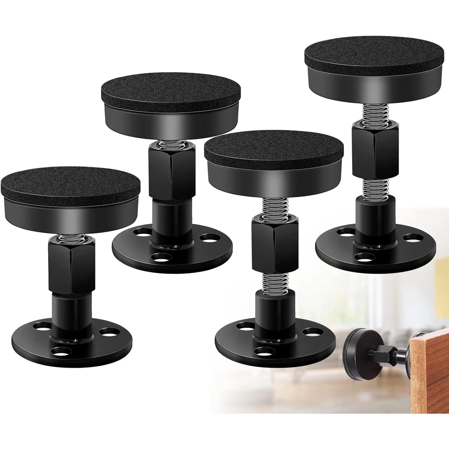 4 Pack Headboard Stoppers,Adjustable Threaded Bed Frame Anti-Shake Tool,Bed Stoppers for Headboard,Bedside Antishake Telescopic Support Stabilizer for Wall Beds Cabinets,30-68mm (Black)