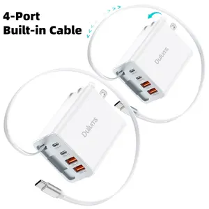 4Pcs 50W Fast Charger with Built in Type C Cable*2, 4-in-1 charger block for iPhone 17/17 Plus/17 Pro Max, 16/15/14/13/12/11/Mini/XS/X/iPad Galaxy Pixel and More Mobile Smartphone,Game Controller,ipad, iWatch & AirPods Series