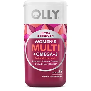 Olly Ultra Women's Multi Softgels, Overall Health and Immune Support, Omega-3s, Pink, 60 Count