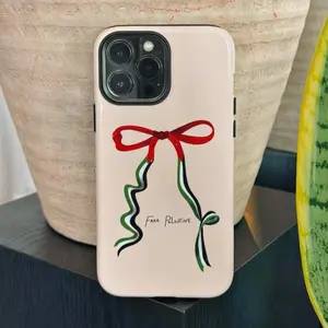Free Palestine Bow Phone Case – Tough, Impact-Resistant, Palestinian Flag Colors, Glossy Finish, TPU & Polycarbonate, Wireless Charging Comp