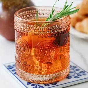 Kate Aspen 24PCS 10 oz. Hobnail Beaded Floral Rose Gold Drinking Glasses Vintage Glassware Set Cocktail Glass Set, Juice Glass, Water Cups | Great Hostess Gift & Gift for New Home