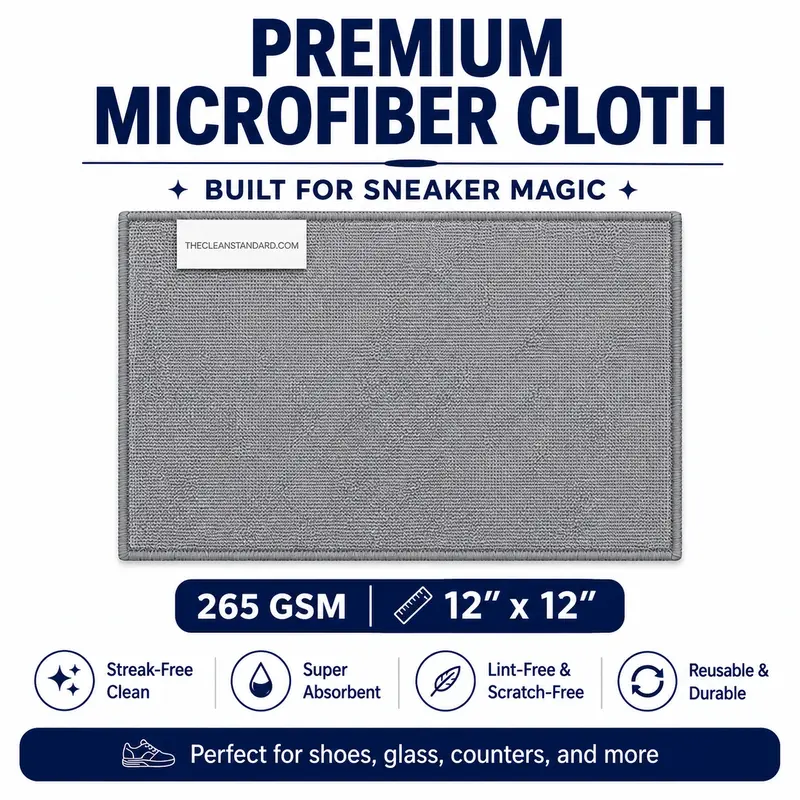 Sneaker Cleaning Cloth 12" x 12" | Premium 265 GSM Microfiber Towel for Shoes, Glasses, Electronics and Countertops | Streak-Free and Lint-Free | THECLEANSTANDARD