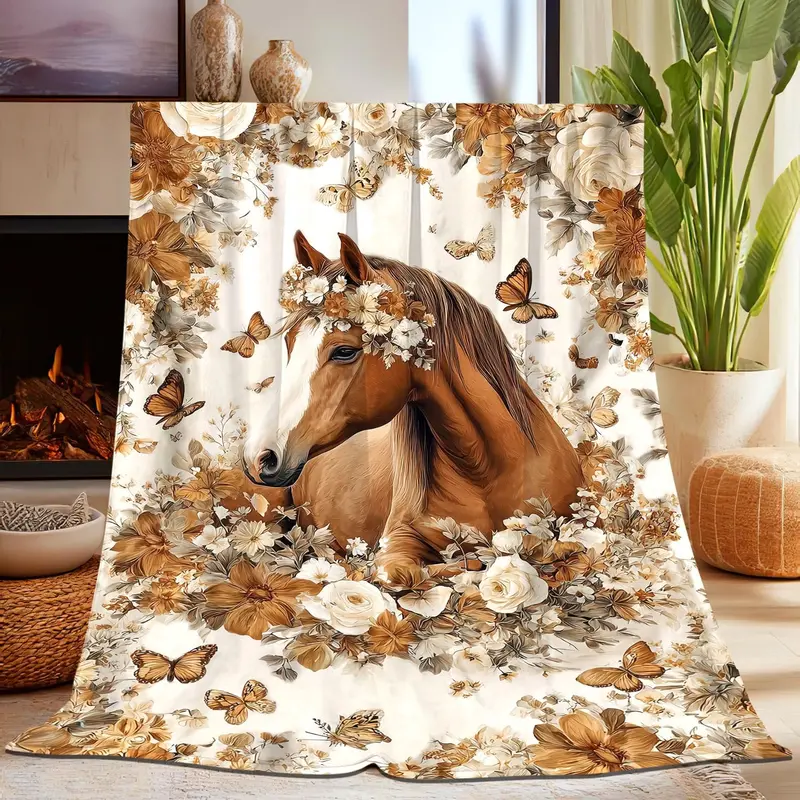 Horse Throw Blnaket Gifts for Women Girls Kids Adults, Super Soft Funny Vintage Brown Horses Blanket Gifts for Horse Lovers, Warm Cozy Plush Flannel Throw Blankets for Couch Bedding
