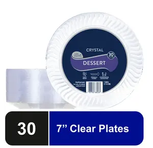 Crystal Premium Plastic Dessert Plates Clear 7" 30 Count Disposable Party Plates