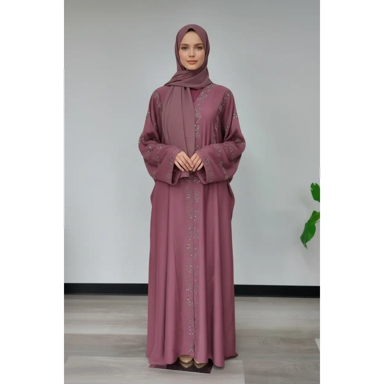 Noor Luxe Embroidered Open Abaya Set