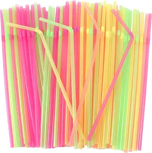 Disposable Flexible Plastic Beverage Straws - Vibrant Colorful Assortment, Bendy Stylish Bar & Kitchen Utensils for Parties & Occasions, 175 Count