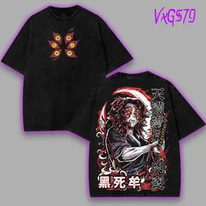 Kokushibo Upper moon rank 1 v10 Demon Slayer Kimetsu No Yaiba Anime Printed Acid Washed Tee T-Shirt Menswear men's Top graphic tee