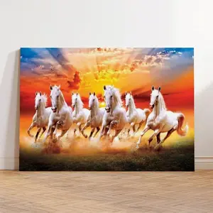 [UNFRAMED POSTER] Wall Art Horse Pictures Wall Decor Seven Lucky Running Wild Horses Horse Wall Poster Canvas Poster Bedroom Decor Sports Landscape Office Room Decor