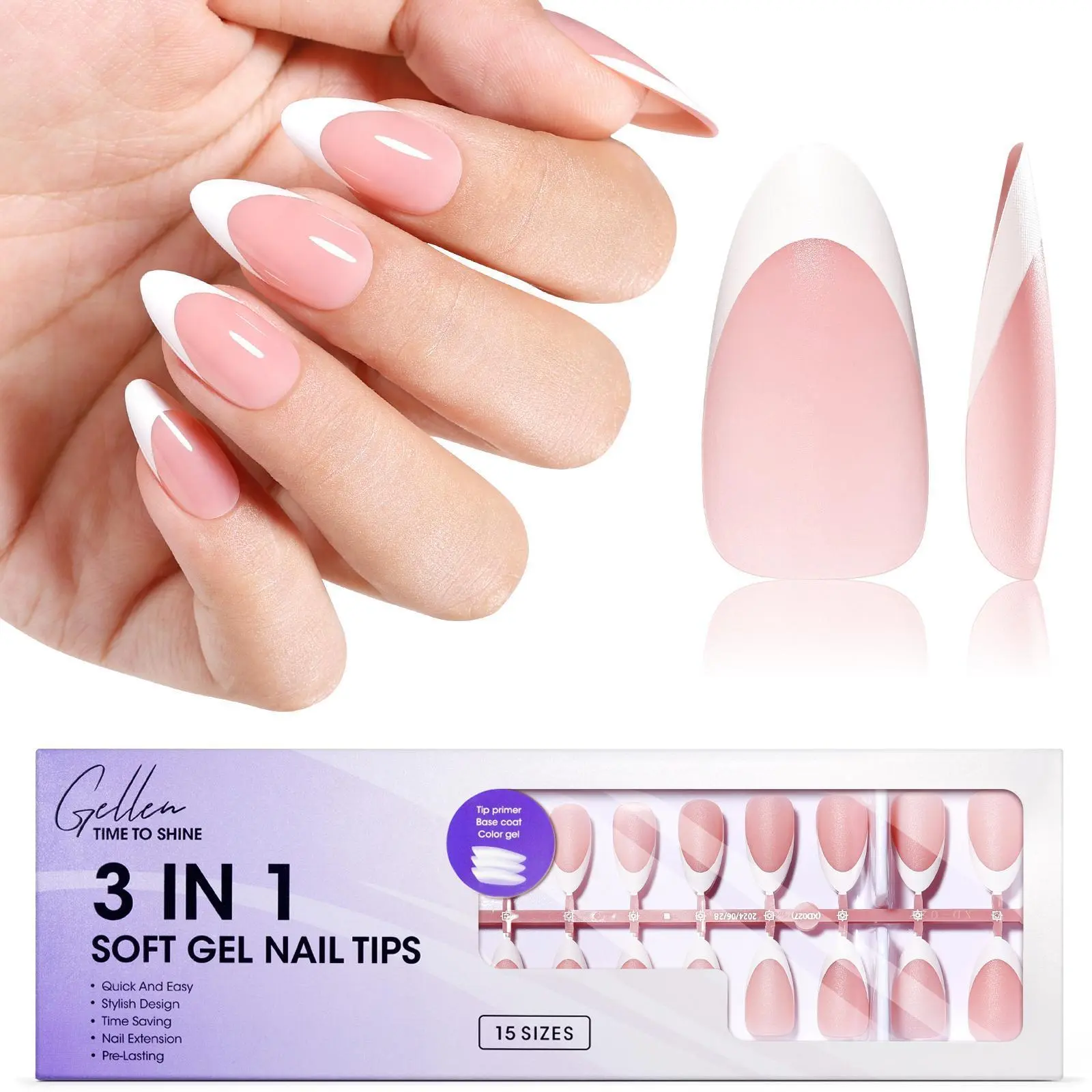 Gellen French Tip Soft Gel Press-On Nails - Neutral, Dainty, Basic, 150 Pieces, 15 Sizes, All Shapes, Classic Pink, Easy Mani, Fast UV Cure, No Glue Included, Christmas & Commute Ready, All Nail Shapes, Uv Cure Fast, Friends, Multi-Pack, French Tip Nails