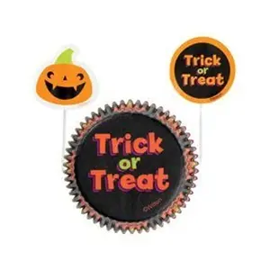 Wilton Halloween Pumpkins Baking Cups and Picks Set - 24/Pack (415-0540) - Halloween Baking Supplies