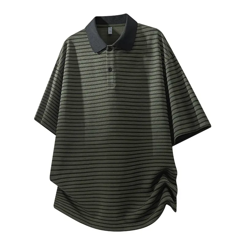 Men’s waffle-textured polo shirt with turn-down collar, short sleeves — new summer style, loose casual fit, striped design, versatile #SummerWins #fathersdaygift
