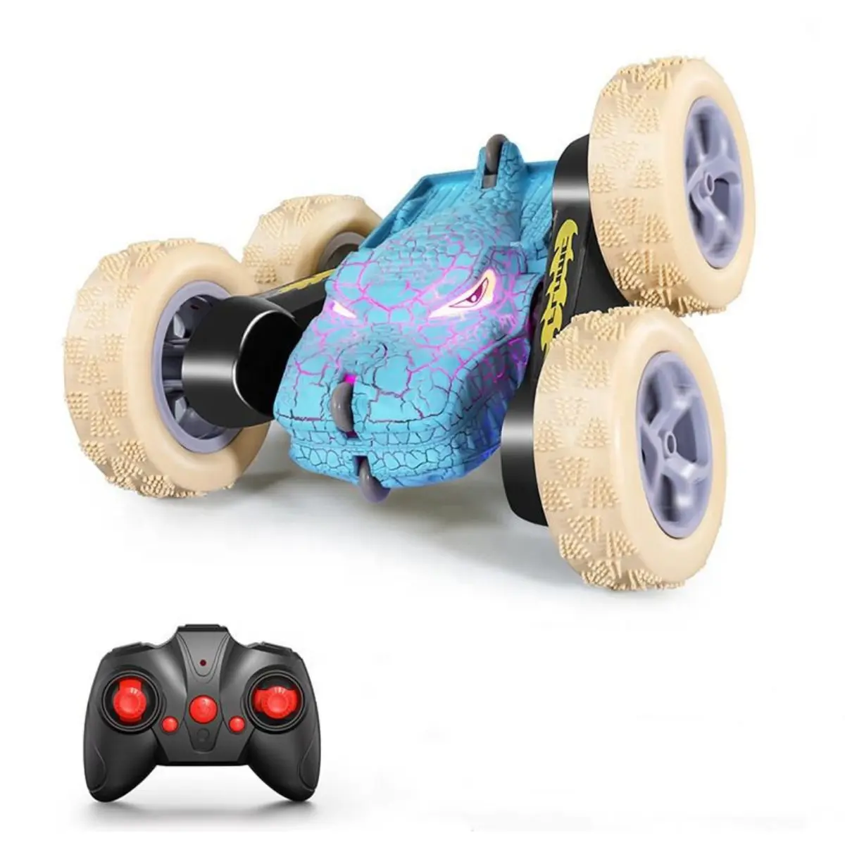 Rechargeable High Speed RC Dinosaur Stunt Car Toy, Off-Road LED Drift Car with Strip Lights & Headlights, Perfect Birthday Gift