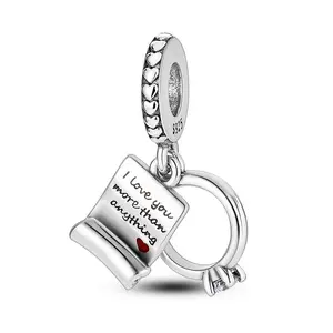 MULA S925 silver wedding vow scroll and engagement ring pendant, romantic love style jewelry gift, suitable for various important occasions, can be used with Pandora bracelets and necklaces