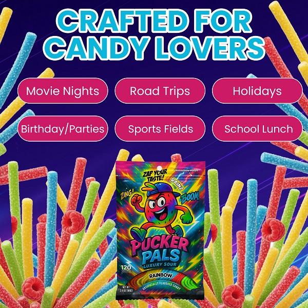 Pucker Pals Sour Candy 5 Flavor Multi-Pack – Extreme Sour & Sweet Strips, Chewy Gummies Gummy Worms Style Bold Fun Belts With A Punch for Kids Boys Girls Teens & Adults Halloween & Stocking Stuffers