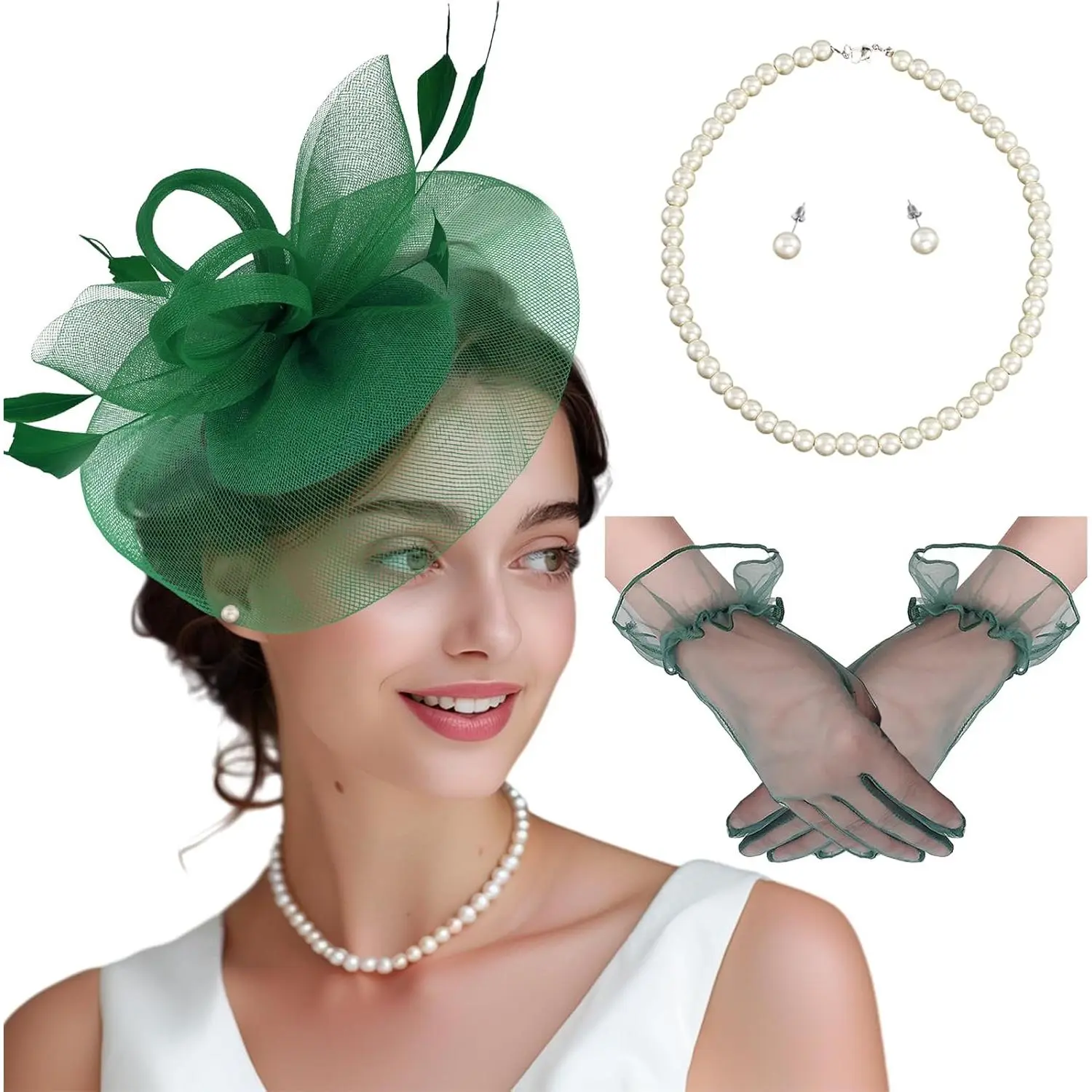 Fascinator Hats for Women Tea Party Hats and Gloves Pearl 