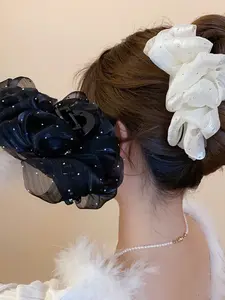 Elegant bow, rhinestone, mesh fabric, acrylic hair clip, large single piece, sparkling and fashionable design, perfect for party, wedding and daily accessories