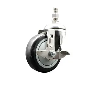 Service Caster SCC-SS316TS20S414-PPUB-BLK-TLB-M1215 Polyurethane Swivel Stem Caster with 4 in. Black Caster Wheels & Top Lock Brake, 12 mm Threaded Stem - 316 Stainless Steel Caster