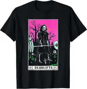 100% Cotton Funny Tarot Card Deadlifts Gym Workout Occult Reader Black T-Shirt