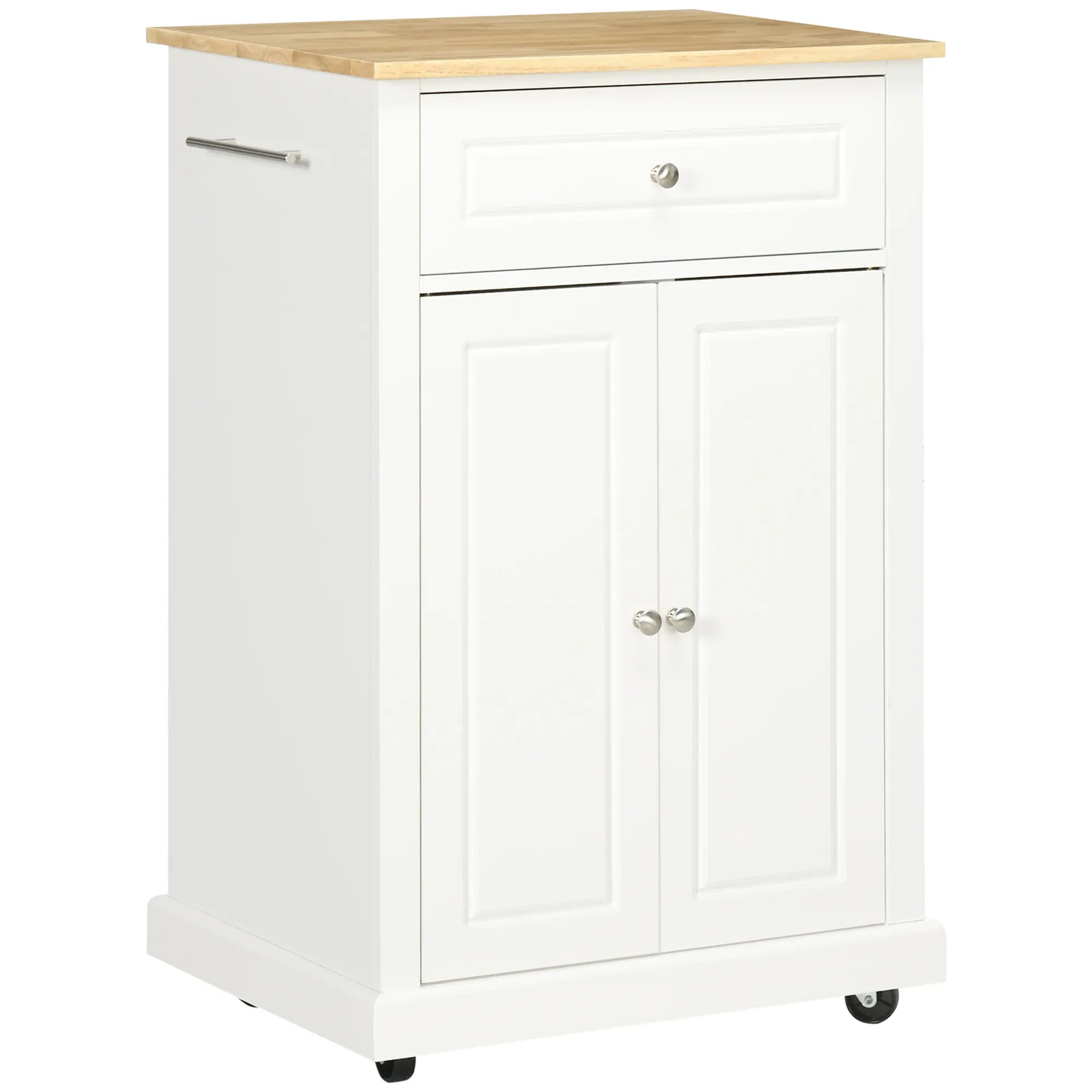 Rolling Kitchen Island Cart – Portable Serving Trolley Table with Drawer, Adjustable Shelf, Enclosed Cabinet, 2 Towel Racks, 4 Hidden Wheels (2 Lockable), MDF Frame, 88 lbs Capacity, for Kitchen, Dining Room, Cream White