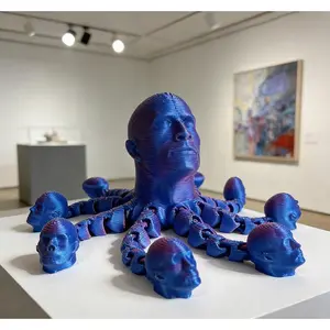 A fun 3D printed statue in the shape of an octopus with movable limbs and a colorful gradient design. This flexible desktop ornament can be used as a fun and stress-relieving decoration suitable for teenagers aged 18 and above