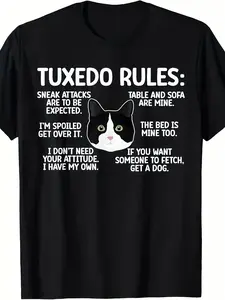 Men's Tuxedo Cat Theme T-Shirt - Fun Tuxedo Cat Lover Design, specially designed for tuxedo cat owners, casual short-sleeve crew neck shirt in sizes S-3XL, comfortable fit suitable for everyday casual wear, machine washable cat-themed apparel