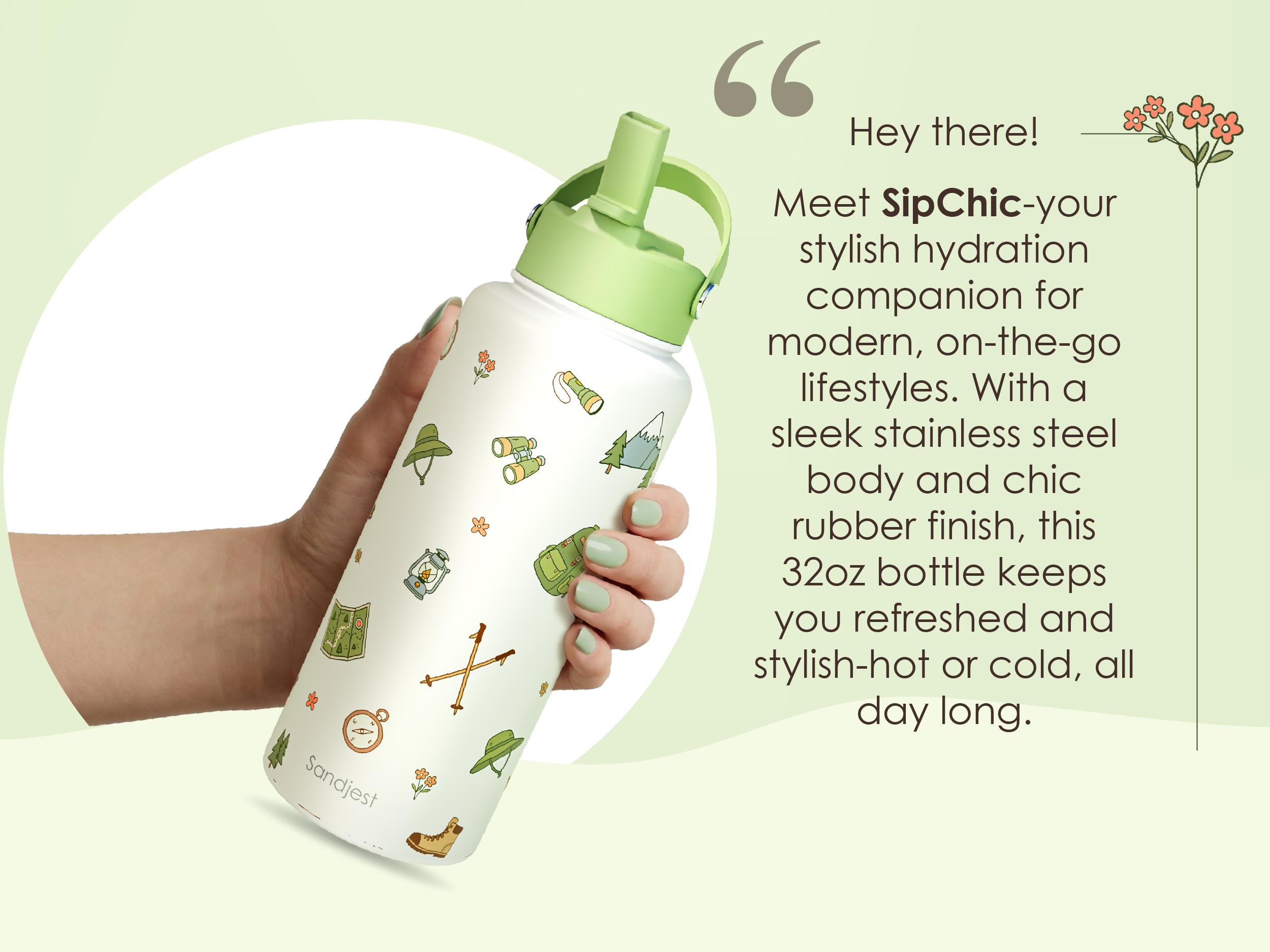 Sandjest 32oz Insulated Water Bottle with Flip Straw & Handle, Stainless Steel Leak Proof Travel Mug, Protective Silicone Base for Sports, Outdoor, Gym, School