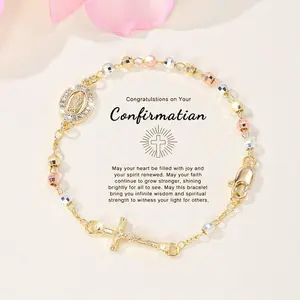 Micro Pave Colorful Cross Bracelet Luxury Crystal Beaded Chain Adjustable Sparkle Wristband Trendy Jewelry Valentine Day Gift for Her