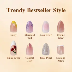 BTArtbox French Tip Press On Nails Lamp-Curable Blush Red Almond with Glue for Women Silver Outline Soft Gel in 15 Sizes 30 Stick On Nails Kit Trendy Style