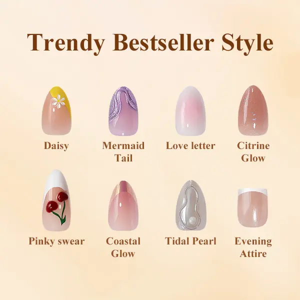 BTArtbox French Tip Press On Nails Lamp-Curable Blush Red Almond with Glue for Women Silver Outline Soft Gel in 15 Sizes 30 Stick On Nails Kit Trendy Style