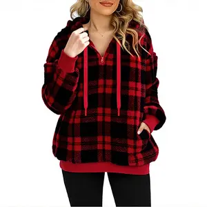MNLYBABY Womens Sherpa Pullover Oversized Fuzzy Hoodie with Pockets Double Fleece Sweatshirt Plaid Fluffy Coat Winter Outerwear