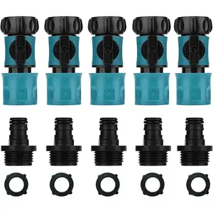 Garden Hose Quick Connectors Male and Female, Plastic Hose Connector with Shut off Valve and Water Stop and Lock Functions, 3/4 Inch Quick Release Kit Hose Fittings and Adapters (5 Sets/10 pcs)