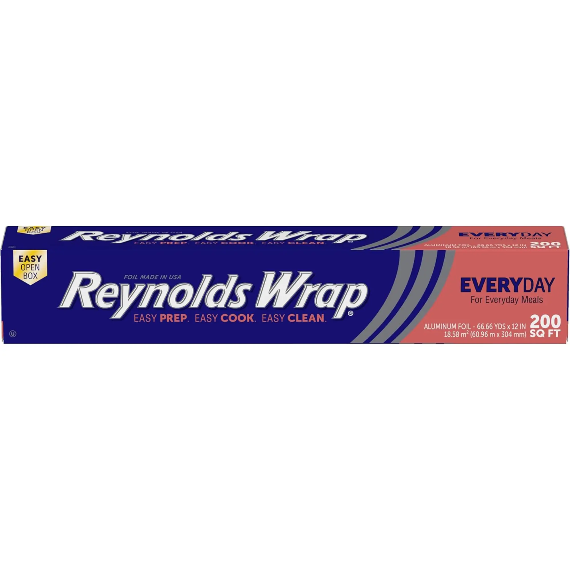 Reynolds Wrap Everyday Strength Disposable Aluminium Foil Roll - 12 in Wide, 200 sq ft Square Roll, Easy-Open Tab, 75 Years of Quality, Freezer-Safe, Grill-Safe, Ideal for Grilling, Baking, Cooking Juicy Tender Dishes