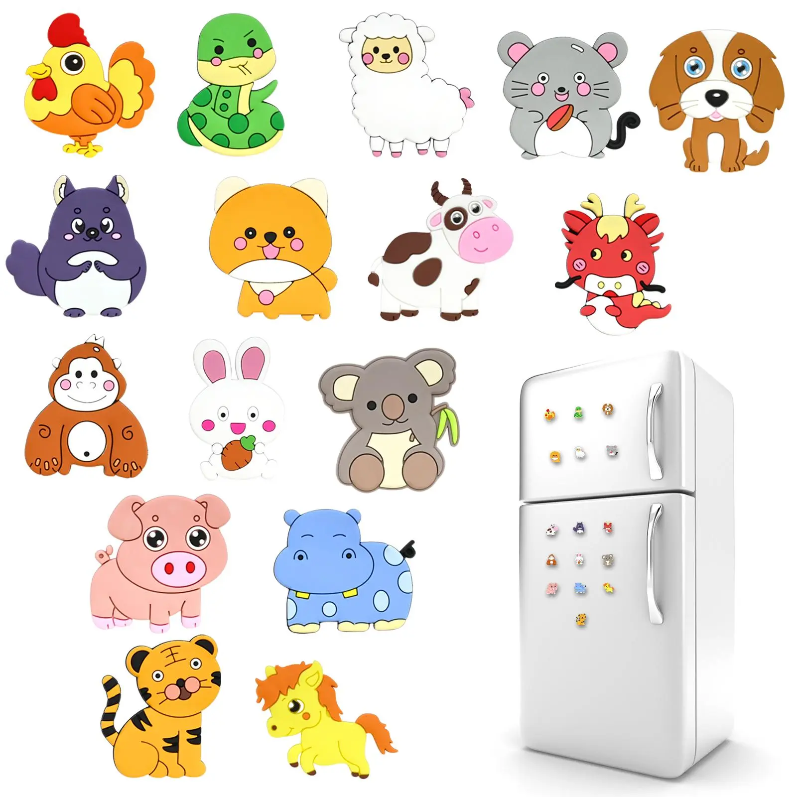 Cute Animal Design, 16pcs/set Cartoon Animal Refrigerator Decorating Magnet for Home Kitchen Office Whiteboard, Dishwasher, Locker, Home Decor Cute Magnets for Fridge