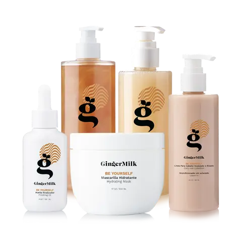 Curly Hair Routine Kit, Be Yourself | Hydrating Shampoo 16 oz + Mask 17 oz + Leave-In 8 oz + Finishing Oil 4 oz + Curl Defining Gel 8 oz | Defining & Hydrating Care for Curly, Wavy & Coily Hair | Ginger Milk