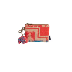 Pendleton Women's Bison Print Zipper Wallet ID Pouch - Harding Red, RFID-Safe Virgin Wool, Cotton Trim, Zip-Top, Key Loop, Western Wallet Keychain, 5"W x 4.75"H, Secure Compact Carry, GZ308-41166