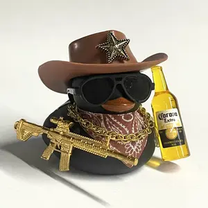 MY NEW Cool Car Rubber Duck Decoration with Cowboy Hat Sunglasses & Chain Perfect for Dashboard Accessories Fun Quirky Car Decor