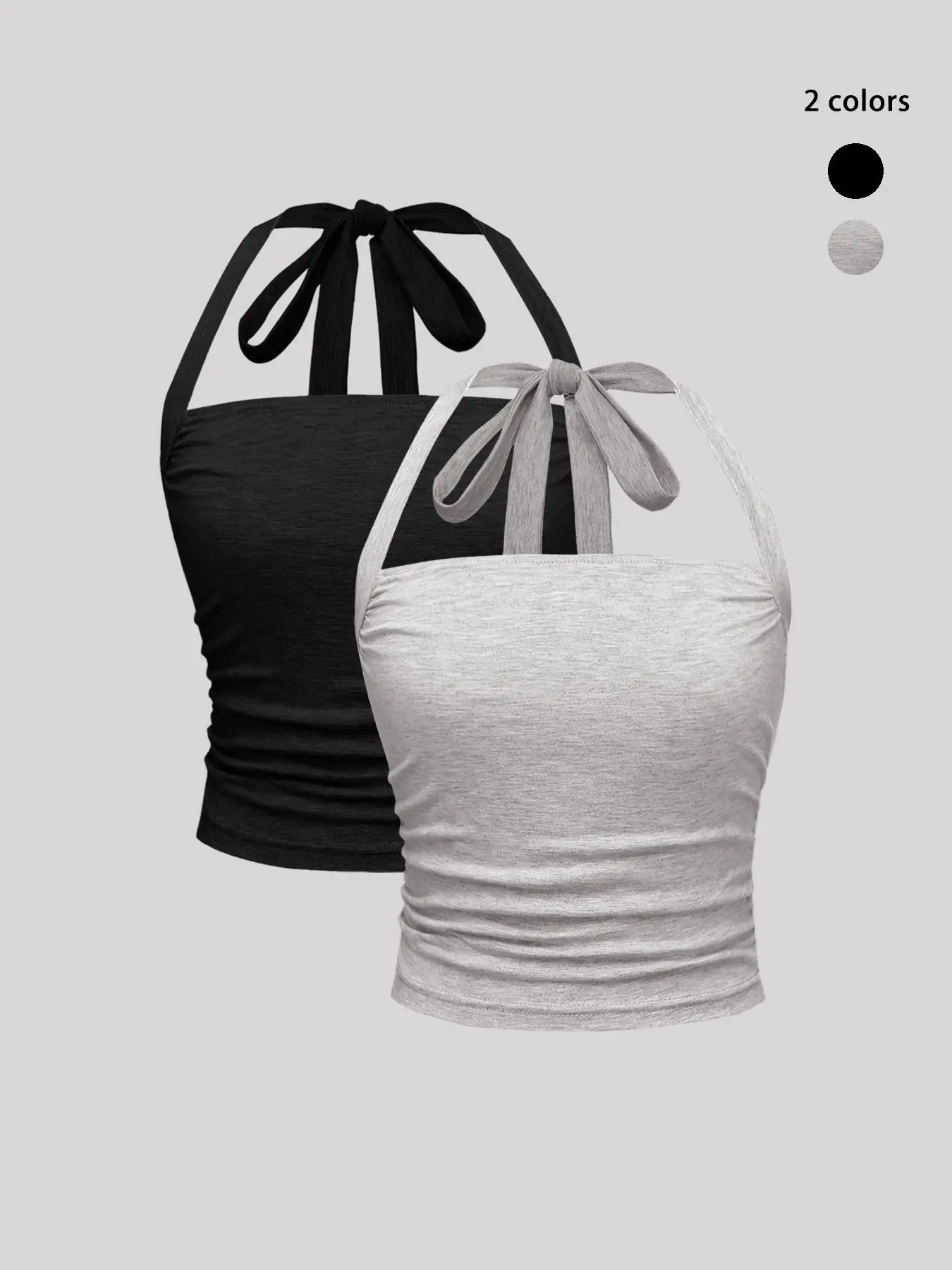 Women's Plain Ruched Tie Back Halter Crop Cami Top, Summer Clothes Women, Casual Sleeveless Crop Top for Summer, Summer Outfits 2024, Summer Tops, Cro