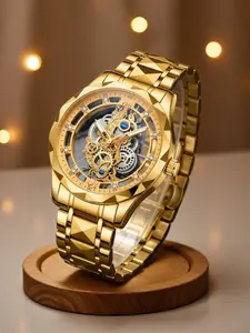 Men's Mechanical Watch, Rhombic Stainless Steel Strap, Waterproof Luminous Analog Business Wristwatch, Gift Box Included