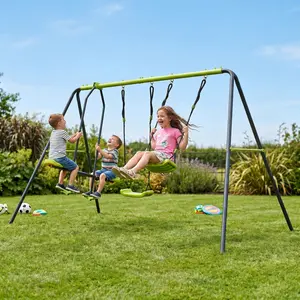 Lime Green Outdoor Plastic Swing Set for Ages 3+, 440lbs Capacity, Face-to-Face Design, Safe Playground Equipment with Kids Swing Chair for Backyard Garden Fun
