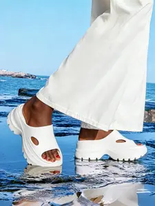 Men's Height-Increasing Thick Sole Slide Sandals Lightweight Shock Absorbing Breathable Design For Students Daily Commute Casual Wear