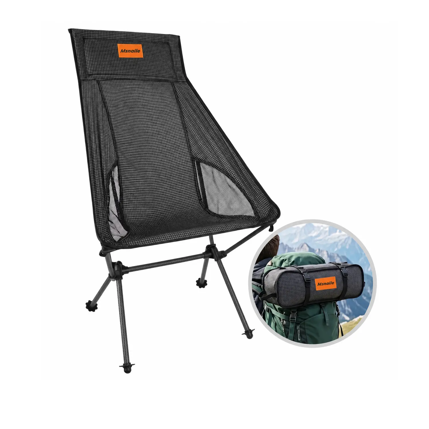 【Tiktokmademebuyit】Msnaile High Back Carbon Fiber Camping Chair,2.6 lbs Ultralight Folding Camp Chair for Adults,Compact Portable Backpacking Chair for Hiking,Camping,Outdoor Travel,Camping Essentials & Accessories