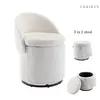 CHAIRUS 3-in-1 Sherpa Foam Soft Seat Ottoman Stool - 360° Swivel Ease, Foldback Backrest, Footstool with Storage, Hidden Lid, 16.5"w x16.5"d x17.5"h, Modern Cylindrical Vanity Furniture for Small Spaces (Home Decor)